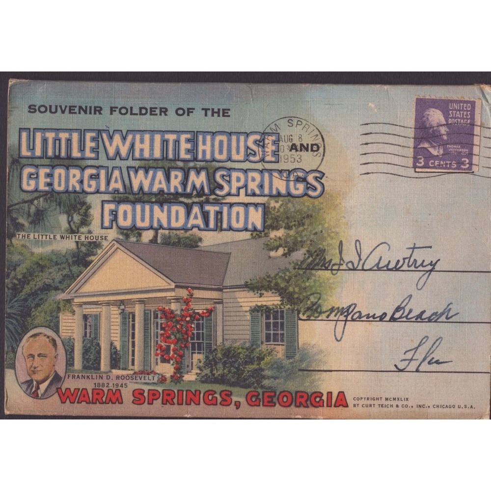 Little White House Warm Springs Georgia GA FDR Curt Teich Souvenir Folder 1953